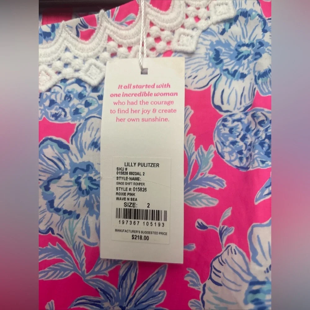 Lilly Pulitzer Ginge Shift Romper Dress Roxie Pink Wave N Sea Size 2 NEW - Picture 2 of 6